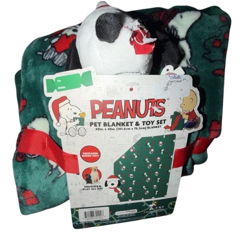 Peanuts‎ Snoopy Pet Blanket & Toy Set Holiday Green 40x30 NWT New Christmas